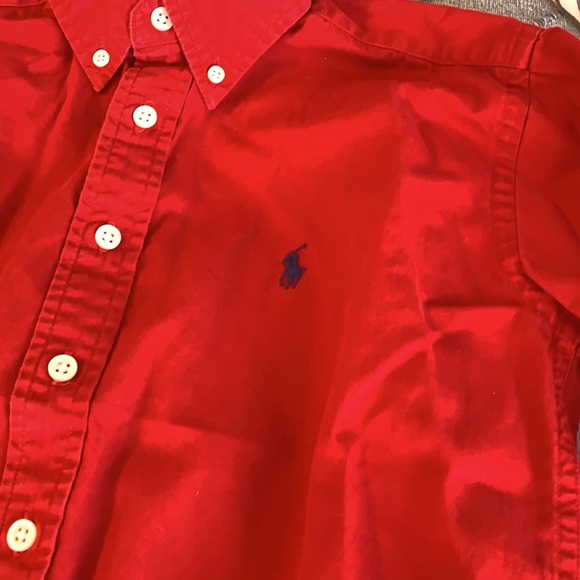 Boys Ralph Lauren Red Button Down Shirt Pony Logo - Picture 2 of 4